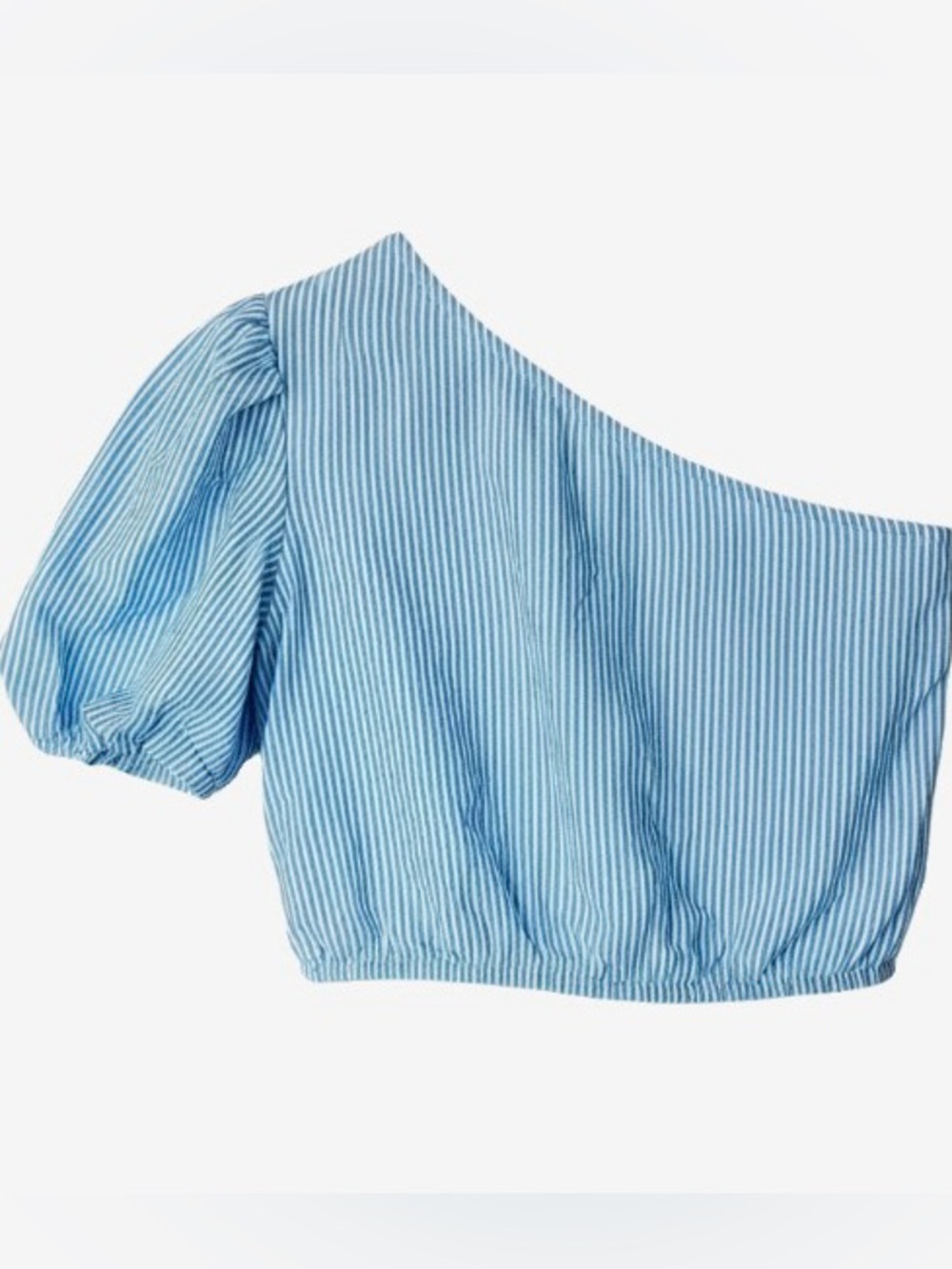 🛍️VENUS Light Blue and White One-Shoulder Striped Crop Top